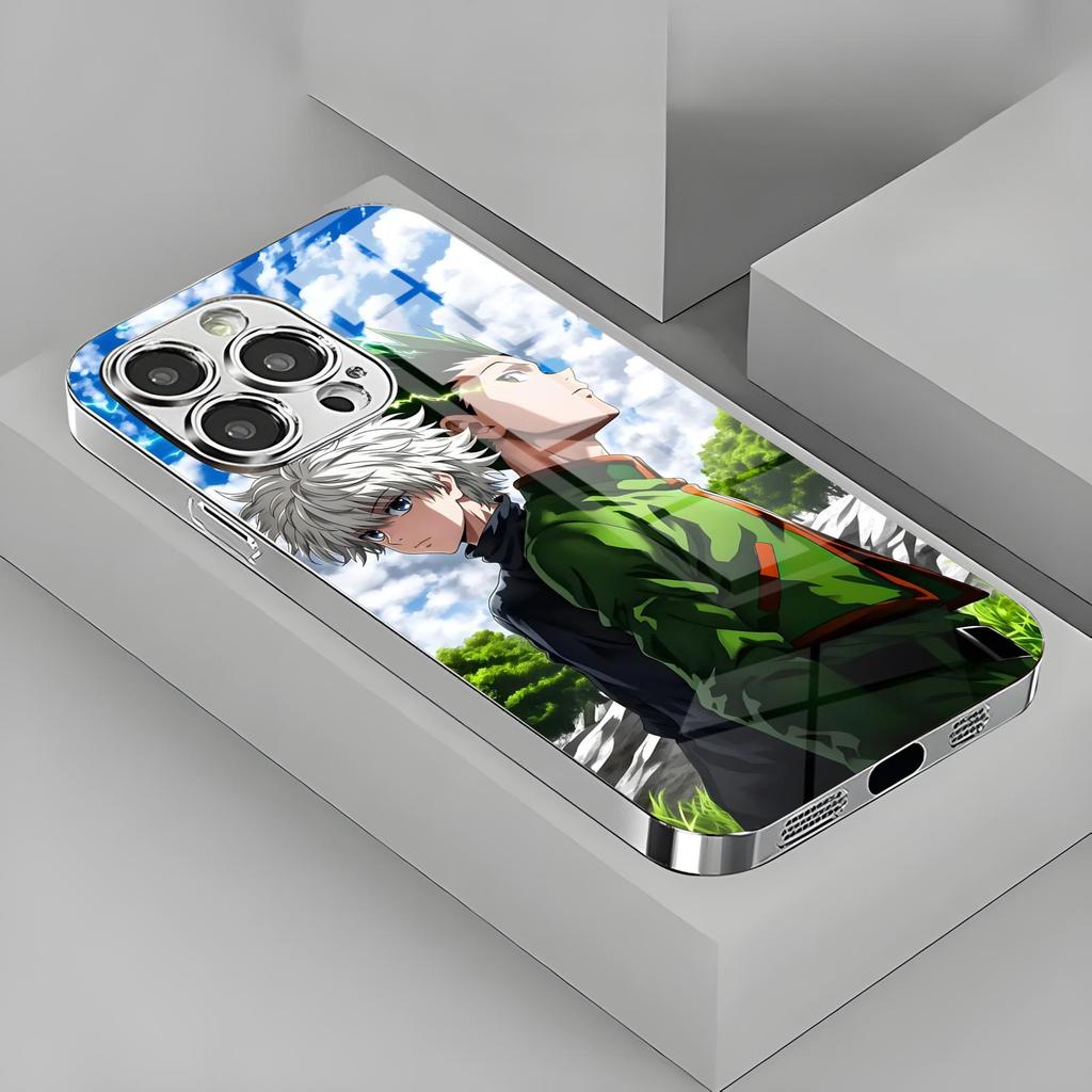 Anime H-Hunter K-Killua  Phone Case For iPhone17 16 16e 15 14 13 12Plus Mini Pro Max Electroplated glass Phone Case