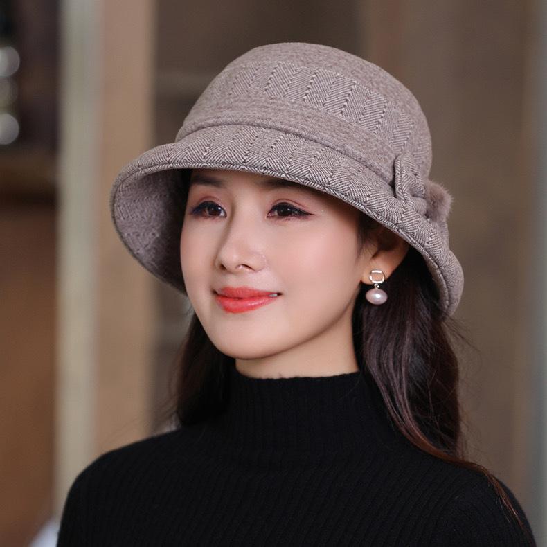Mom Hat Women'S Season Bucket Hat Versatile Basin Hat Casual Bow Warm Old Man Hat