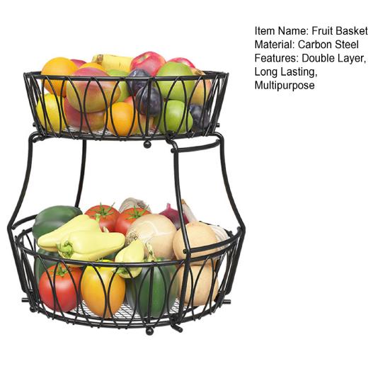 Košík na ovoce Kuchyňský úložný regál Dvouvrstvý design Vysoká nosnost Odolný proti korozi