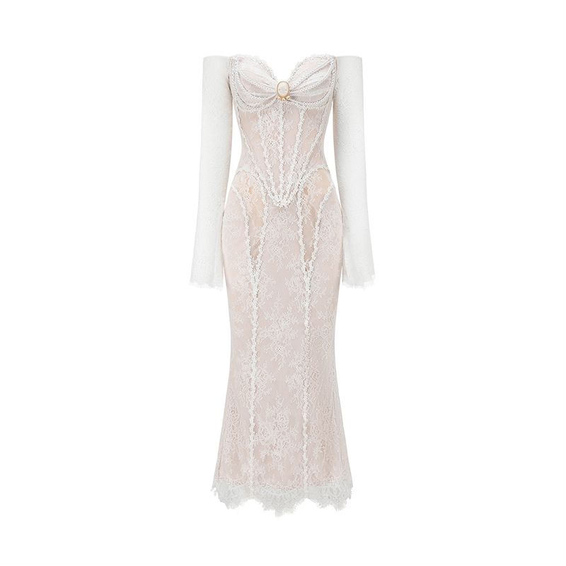 

Кружевное платье Lacemade в стиле ретро-корт, рыбий скелет Skin White M