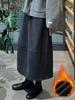 Women's Mid-Length Deep Gray Thickened Woolen Half-Skirt - Elastic Waist, Slimming, Autumn/Winter 2025.
