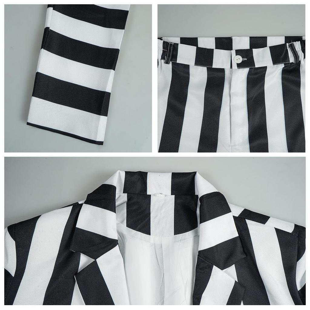 [qiqicos] Beetlejuice Striped Suit Cosplay Costume for Men, Women, Kids, Cosplay Clothes, Anime Costume, Event, Party, Disguise, Halloween, School