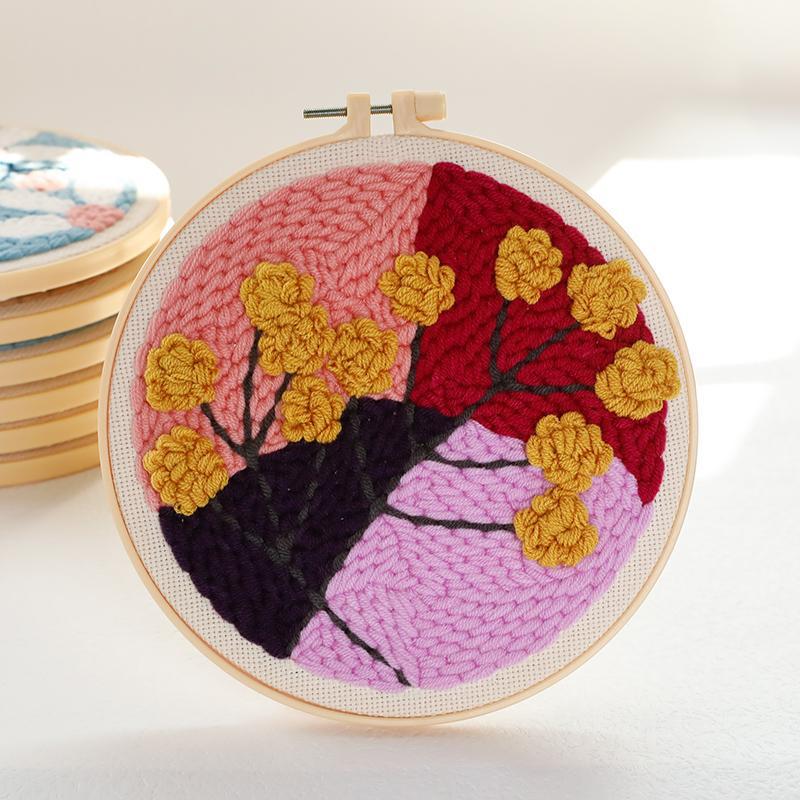 Russian DIY Punch Needle Embroidery Kit: Includes Yarn, Needle, Latch Hook, & Hoop for Knitting & Ornament Crafting