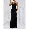 Women's Spaghetti Strap Glitter Bodycon Maxi Dress Straight Neck Mermaid Hem Black Sexy Evening Cocktail Party Banquet Formal Gown