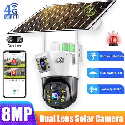LS VISION Câmera Solar 8MP 4G Sem Fio WiFi Lente Dupla CCTV 4K Tela Dupla Proteção de Segurança Detecção Humana PTZ À Prova d'Água Câmera para Exterior