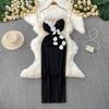 French Temperament Three-dimensional Flower V-tie Chest Pad Dress Women's Summer New Waist and Thin Hip-wrapped Split Dress