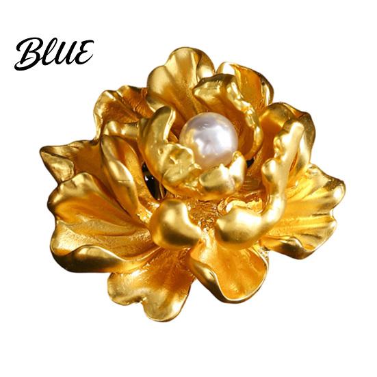 Peony Flower Pin Faux Pearl Brooch Alloy Floral Lapel