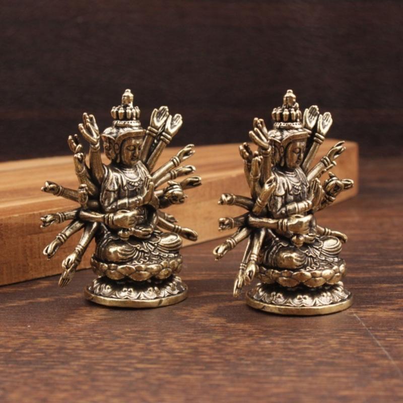 Elegant Brasses Thousand Hands Guanyin Statue Buddhist Decors For Home Office Meditations Space Spiritual Gift Ornament