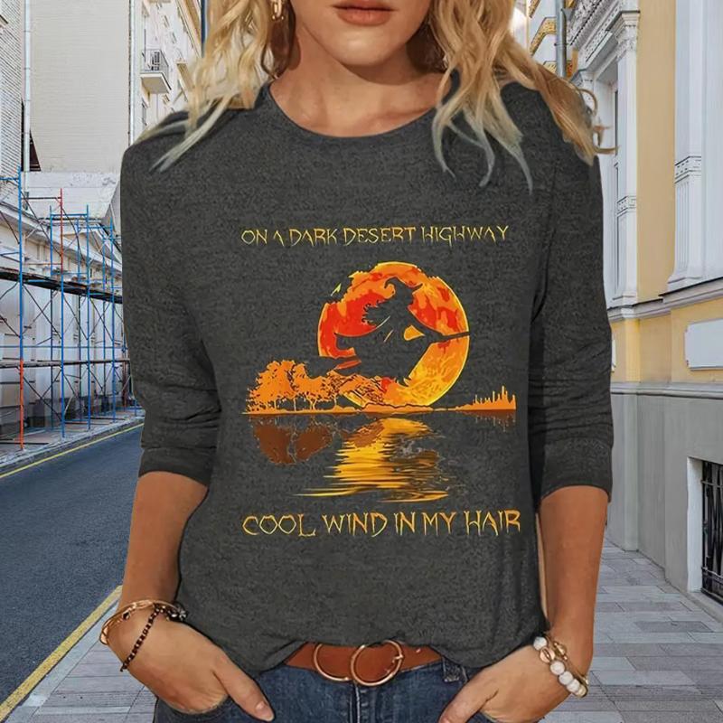 Tops For Women Landscape Tree Print Round Neck Long Sleeve T-shirt Fall Casual Slim Pullover Women's Long Sleeve Top