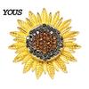 Decorative Sunflower Pin Brooch Pin, Large Design Lapel with Rhinestones Inlaid, Three-Dimensional Strong Buckle Petals Floral Badge, Electroplated
