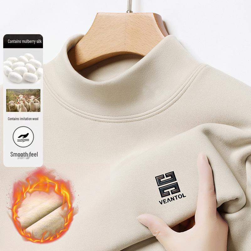 Men's Winter Fleece-Lined Casual High Collar Sweatshirt - Dad's Warm Base Layer Top