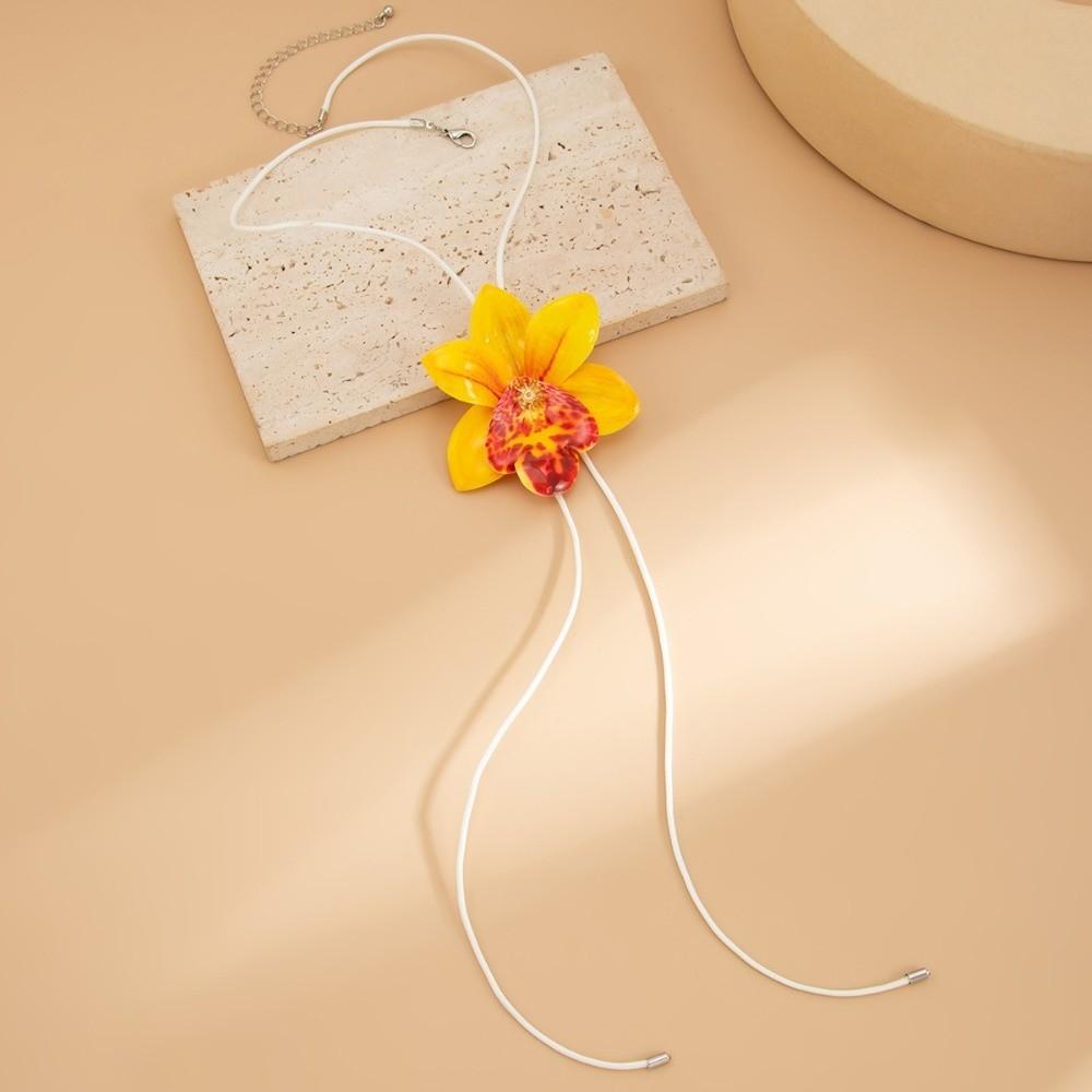Orchid Flower Necklace Cloth Simulation Flower Earrings Personality Clavicle Chain  Girl