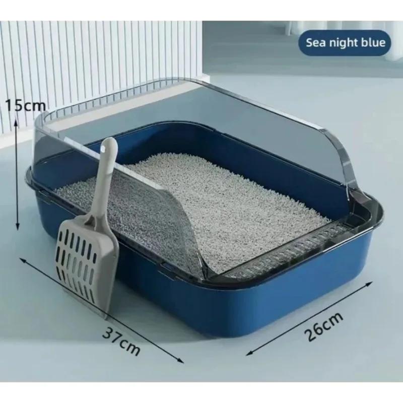 Kitty Semi-Enclosed Cat Litter Box - Splashproof Cat Toilet Tray Cleaning Basin Supplies Suitable for Kittens & Pet Cat Bedpan