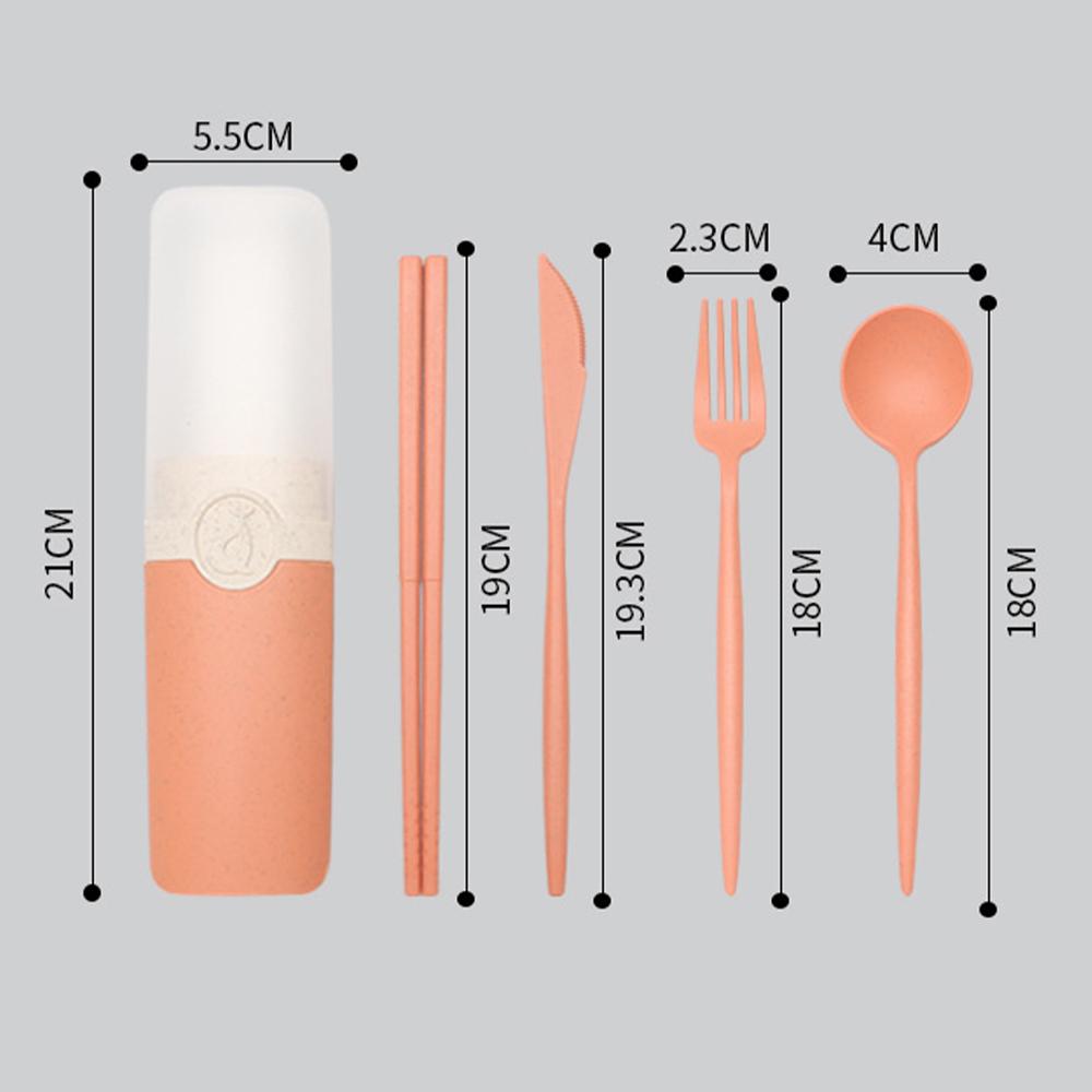 Portable Tableware Set Spoon Fork Knife Chopsticks With Carrying Box For Travel Picnic Camping Wheat Straw Cutlery Set