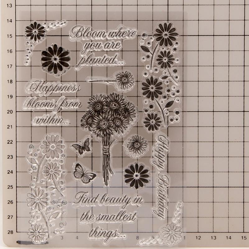 Greeting Word Pattern Silicone Stamp for Card Making, Flower Silicone Stamp for Scrapbooking Journal Planner Album