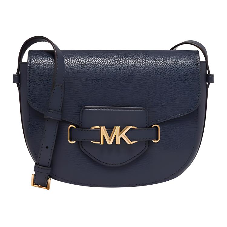Michael Kors MK Reed Logo Leather And Faux Leather Saddle Bag Women saddle bag Navy-Blue 35F3G6RM6TNAVY Basic Set (Bag+Dust Bag)