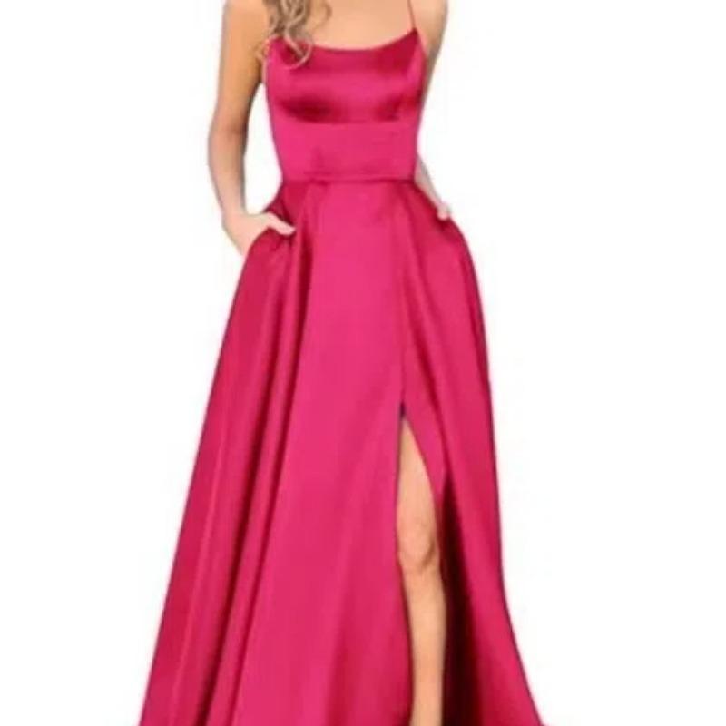 2025 Nové šaty pro družičky, Dlouhá róba na špagetová ramínka s malou vlečkou, Elegantní jednobarevné večerní párty šaty
