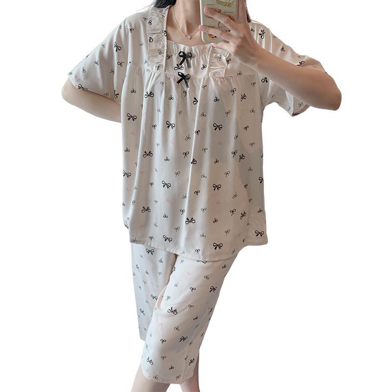 Summer New Printed Cotton Pajamas for Women, Sweet and Cute Short-sleeve Casual Girls' Loungewear, Suitable for Outerwear In Spring and Autumn