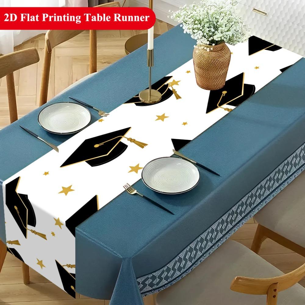 Table Flag Graduation Hat and Golden Star Holiday Party Tablecloth Desktop Decoration TableFlag Dining Room Decor