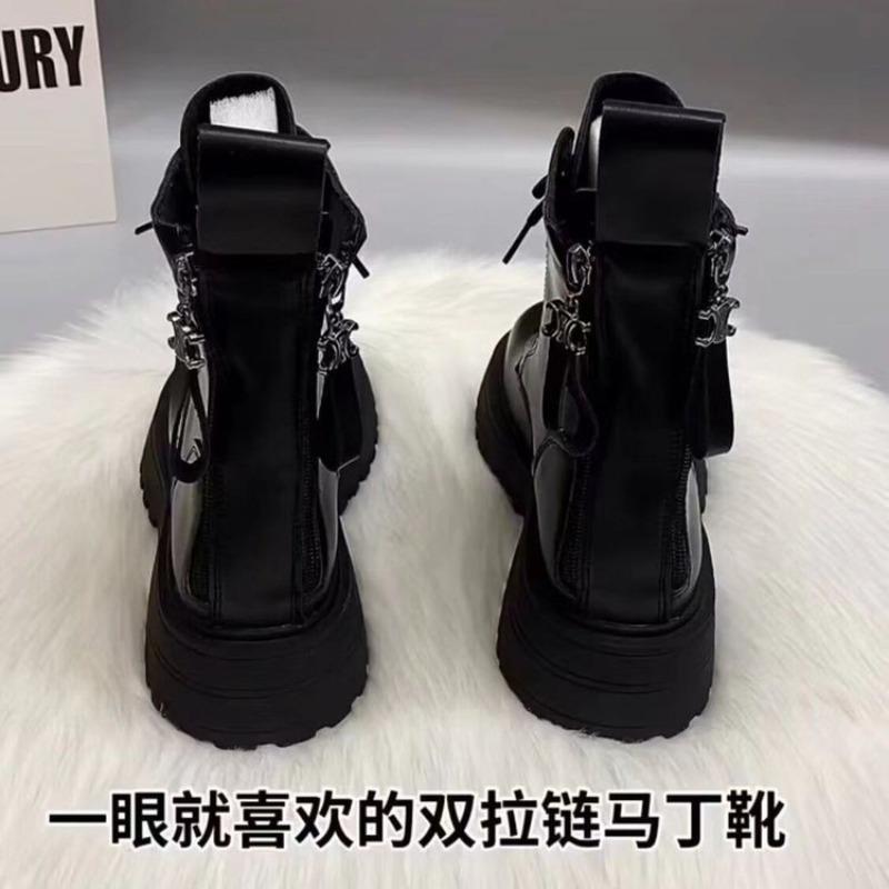 Black high-top Martin boots for women's autumn and winter new rear zipper thick-soled high-matching thickened short boots