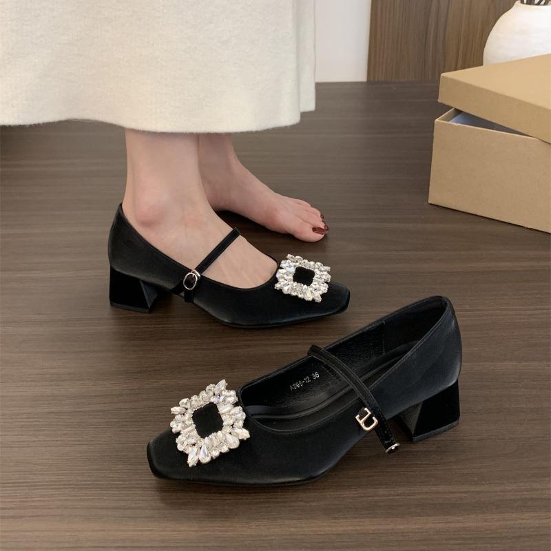 

Spring 2025 Elegant Fashion Hot Seller High Heel Diamond Embellished Square Toe Women s Single Shoes Versatile 35