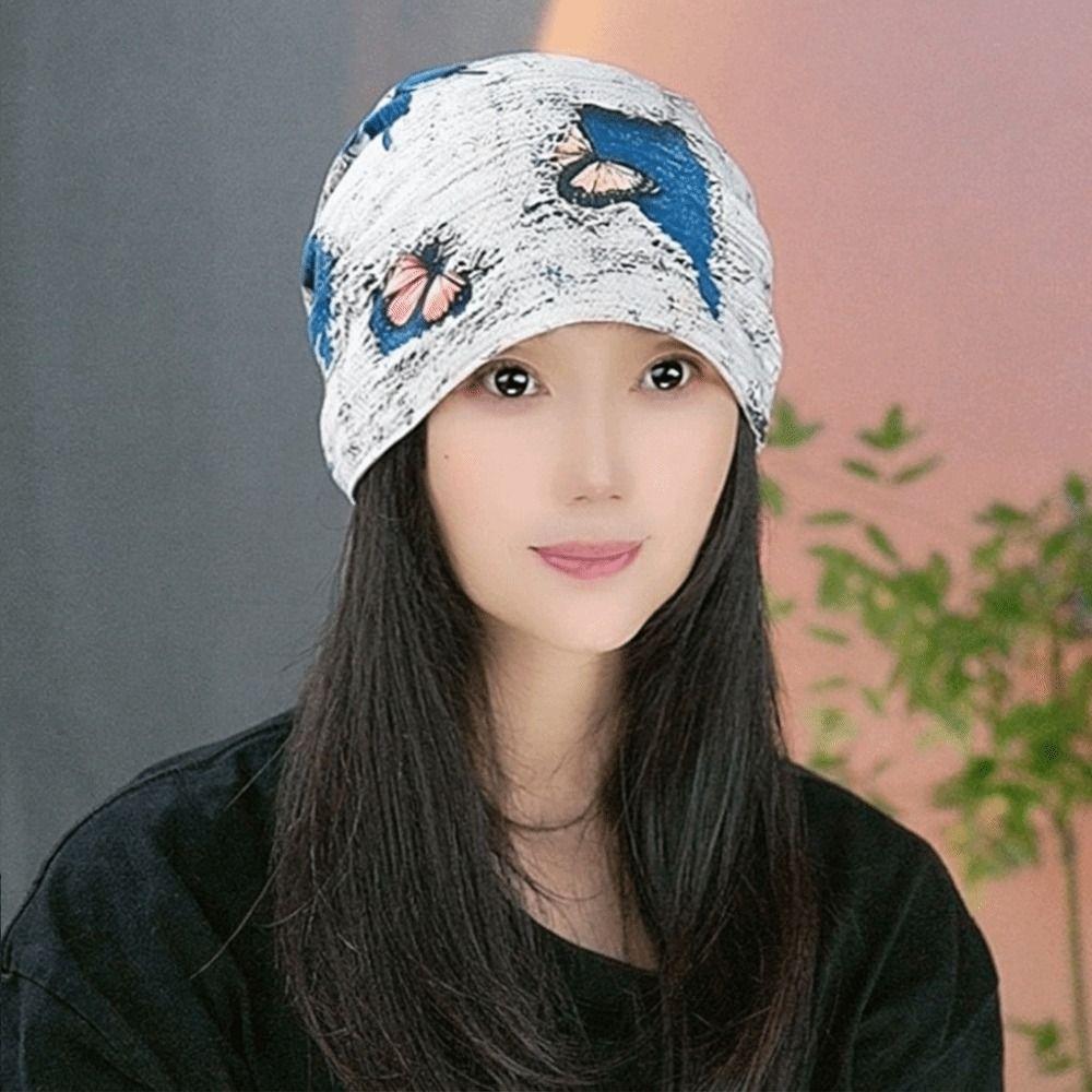 Double-sided Beanie Cap Oil Painting Style Cover Head Cap Fashion Slouchy Hat for Women