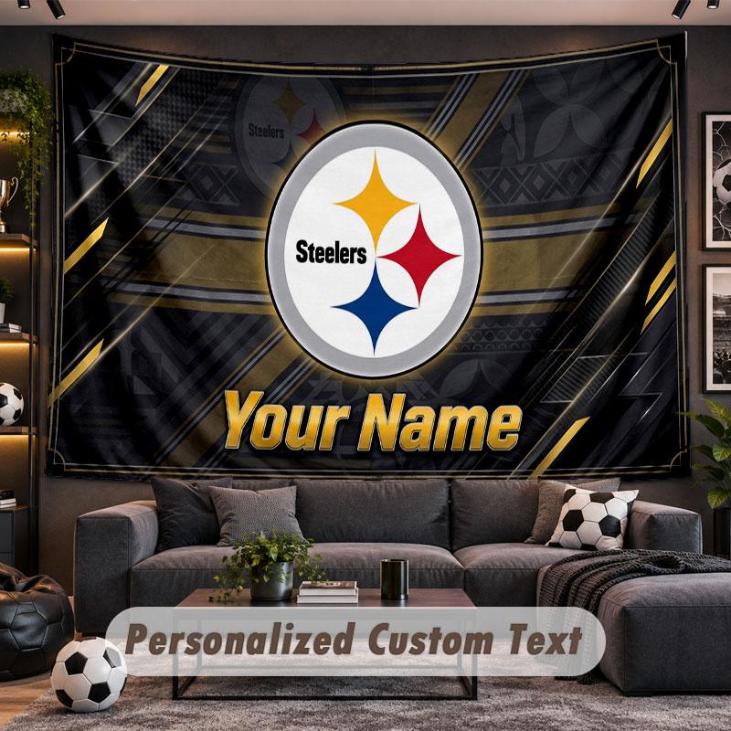 Wall Hanging Tapestry Custom NamePittsburgh Steelers Pattern Personalized Printed Fabric Wall Decor