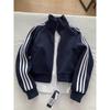 Women's Early Autumn Hooded Sweatshirt Jacket - 2025 Korean Style, Loose Fit, Three-Stripes Design