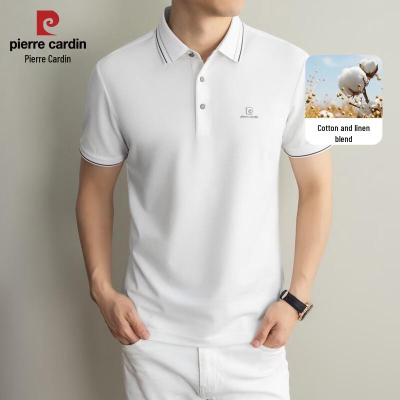 Pierre Cardin Men s Linen Blend Short Sleeve Polo Shirt M белый