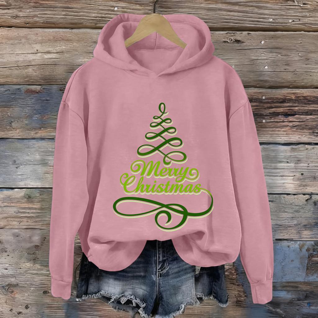 Ladies' Christmas Printed Casual Long Sleeved Round Neck Sports Hoodie Top