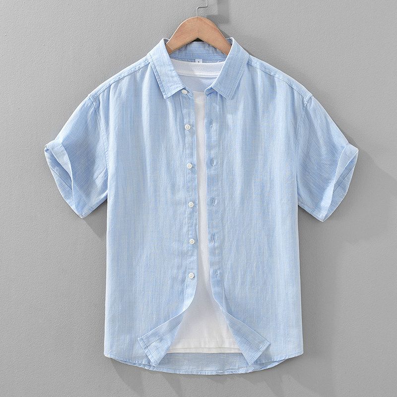 Foreign Trade Surplus Summer New Solid Color Linen Short-Sleeve Shirt for Men, Loose Casual Shirt, Lyocell Ice Silk Top