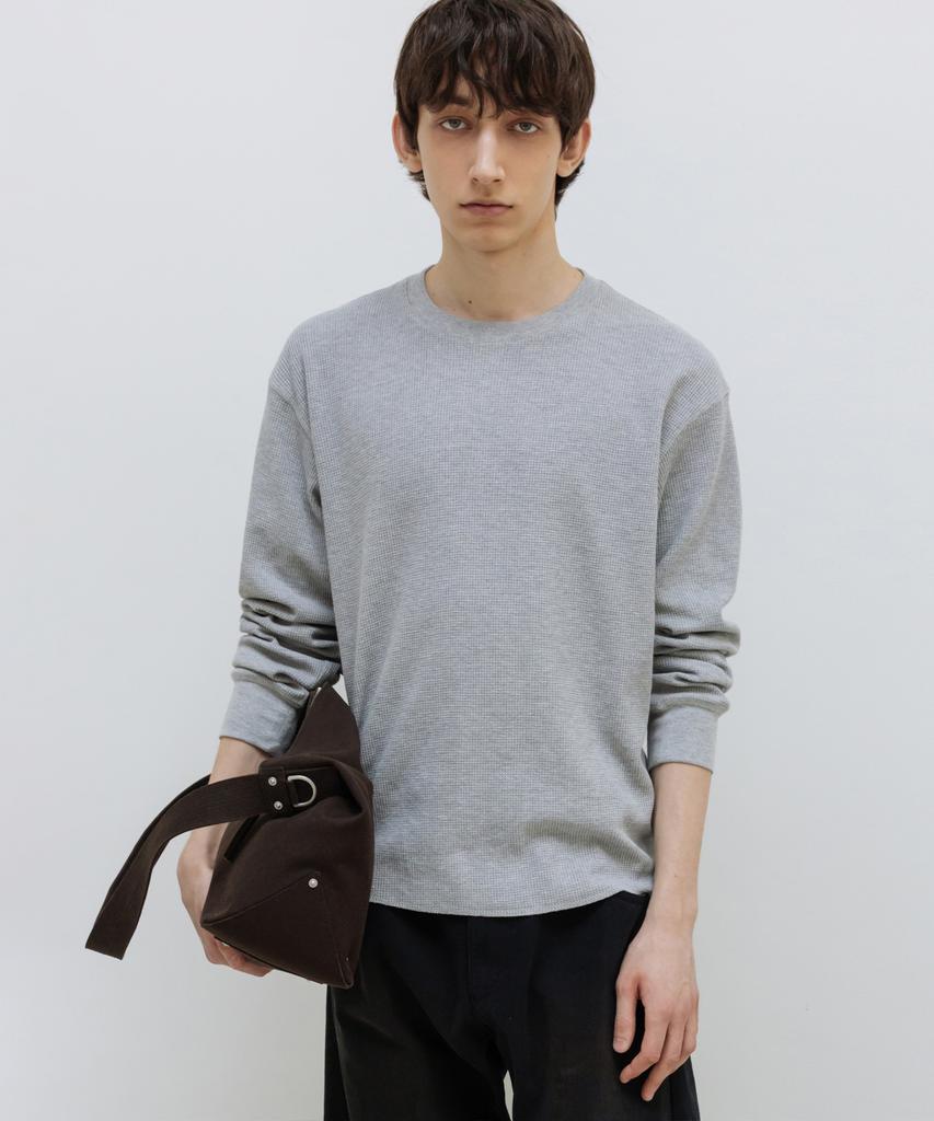 INSILENCE Waffle Crew Neck Long Sleeve Melange Grey