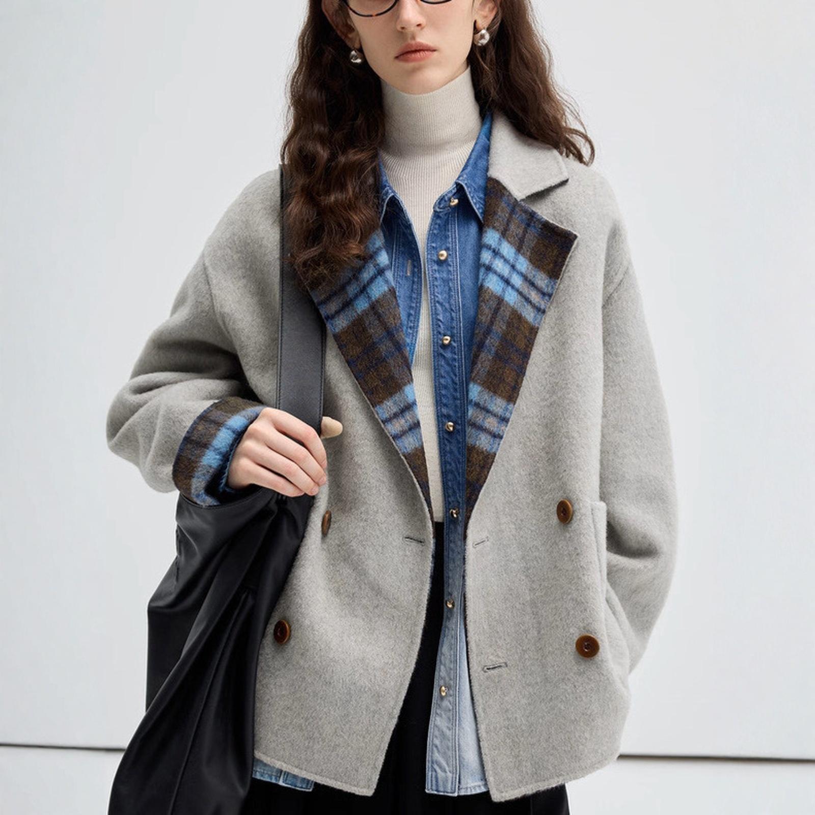 

Жіноча куртка на ґудзиках зі штучної замші, оверсайз, зі збіркою по низу, короткої довжини, повсякденний вінтажний верхній одяг з кишенями S синій