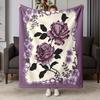 Purple Rose Fleece Blanket Floral Print Throw Soft Warm All Season Bedding Home Decor Gift For Flower Lovers