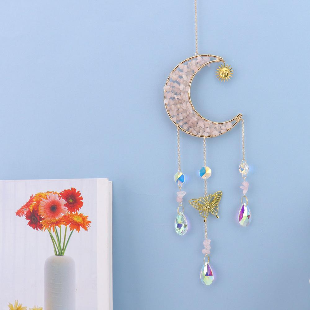 Natural Crystal Butterfly Wind Chime: Moon Pendant & Sun Catcher for Home & Garden T85
