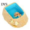 Hermit Crab Water Dish Beach Pool Habitat Ornament with Climbing Ramp & Starfish Shell Simulation Swimming Conch Decor, Reptile Decoration for