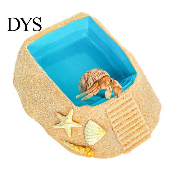 Hermit Crab Water Dish Beach Pool Habitat Ornament with Climbing Ramp & Starfish Shell Simulation Swimming Conch Decor, Reptile Decoration for