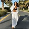 Women Casual Solid Color Cotton Linen Shirt Pants Suits Fashion Single Breasted Blouses Elastic Waist Pants Set Spring Loose Outfits
