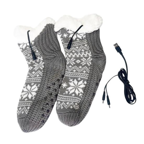1 Paar USB Elektrisch Beheizte Socken Unisex Winter Gestrickt Flauschig Fleece Haussocken Hausschuhe Rutschfest Thermisches Heizkissen Fußwärmer