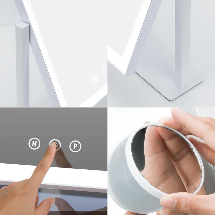 Lighted Makeup Mirror Hollywood Vanity Mirror with 5X Magnification Mirror 360Rotation Touch Control 3 Color Lighting for Desks