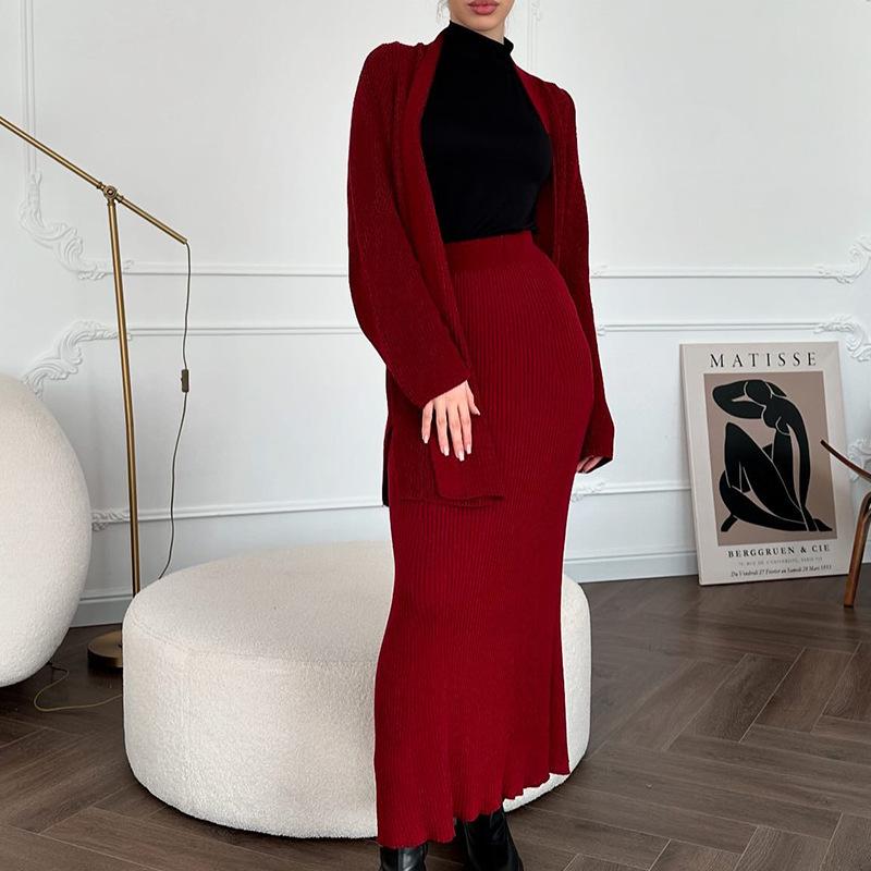2025 Winter Women's V-Neck Sweater & Midi Skirt Set - European & American Style