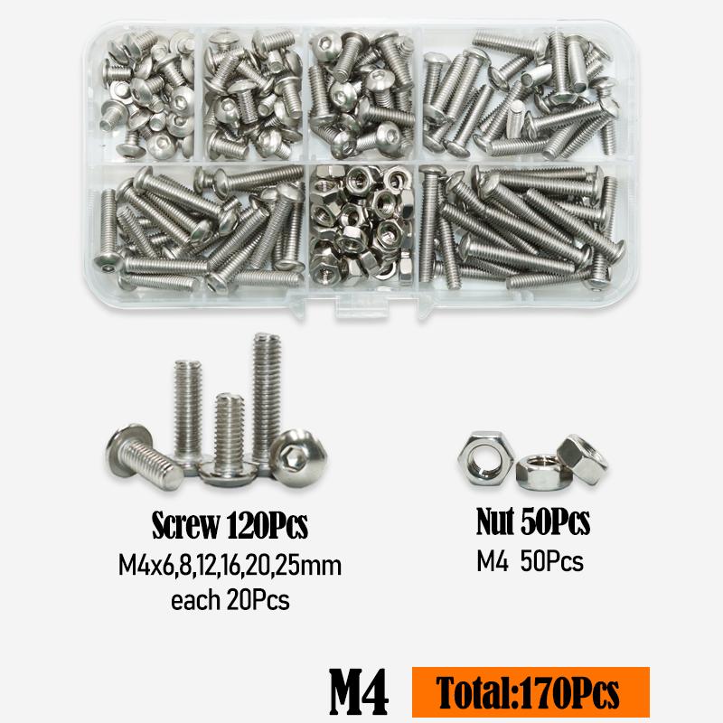 Round Pan Head Hexagon Socket Screw M2 M3 M4 M5 M6 A2 304 Stainless Steel Hex Mushroom Button Head Allen Bolt Nut for Motorcycle