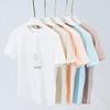 Women's Short Sleeve Round Neck Cotton-Spandex Yoga T-Shirt - Soft, Comfortable, Solid Color for Fitness & Casual Wear.