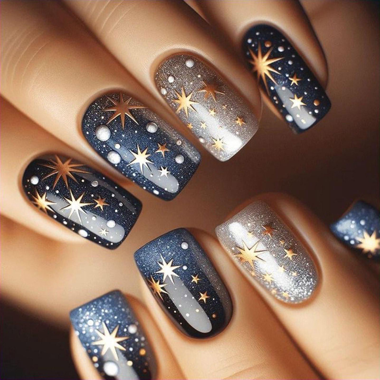 

24 шт. Астральные накладные ногти Красочные искусственные ногти Блестящие Полное покрытие Наклейки для ногтей Короткие квадратные Накладные ногти