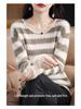 2025 Autumn/Winter Women's Mink Cashmere Color Block Round Neck Sweater – Hollow Out, Warm, Loose Fit