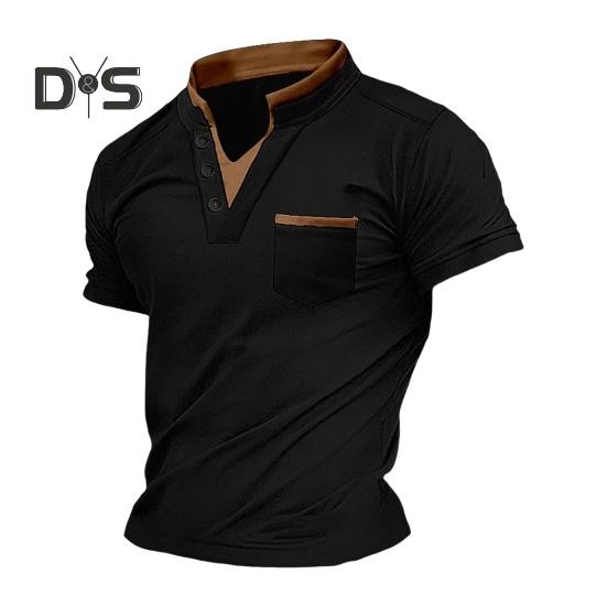 

Летний мужской топ с v-образным вырезом и короткими рукавами, имитация двух частей, нагрудный карман, мягкий дышащий тонкий пуловер в стиле ретро, ​​эластичный средней длины, быстросохнущая повседневная футболка M чёрный