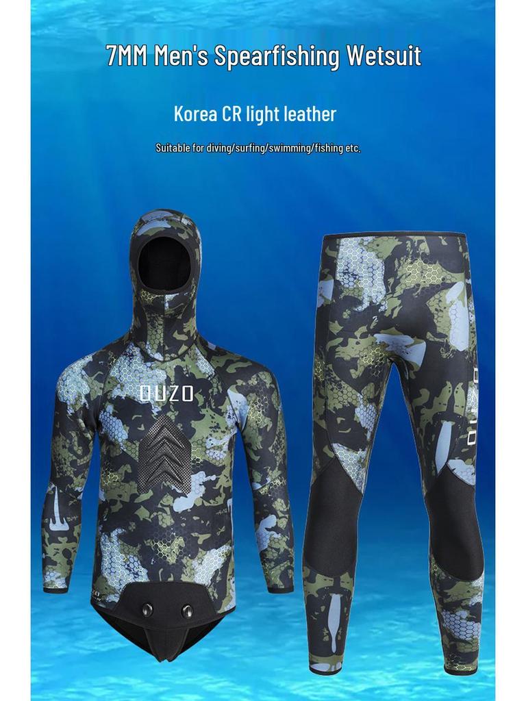 7MM Camouflage Two-Piece Wetsuit: Cold-Proof, Thickened Freediving & Fishing Gear