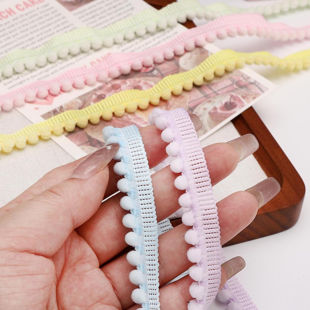 [5m] Kleine Fellbommelspitze 1cm Einfarbig Nicht-dehnbar Polyesterspitze DIY Rock Rucksack/Haaraccessoires Spitze