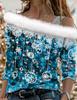Women's Off Shoulder Furry Trim Long Sleeve T-Shirt Christmas Glitter Star 3D Print Elegant Winter Casual Top