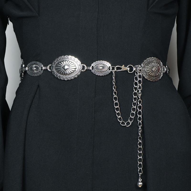 Delicate Carved Flower Buckle Waist Belt Women Coat Dress Belt Thin Waistband Shinning Ethnic Style Adjustable Belt